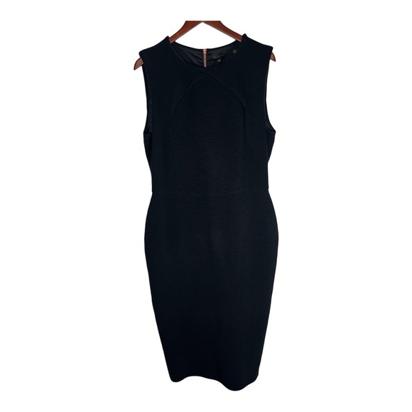 Ted Baker Tarala Black Ribbed Bodycon Sheath Midi Dress Rose Gold Zip Size 10/12 - Picture 3 of 11